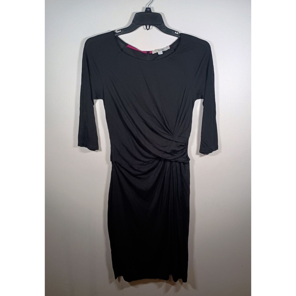 Boden Wrap Zip Drape Elbow Mesh Sleeves Midi Tencel Lined Stretch Black Size 8 R